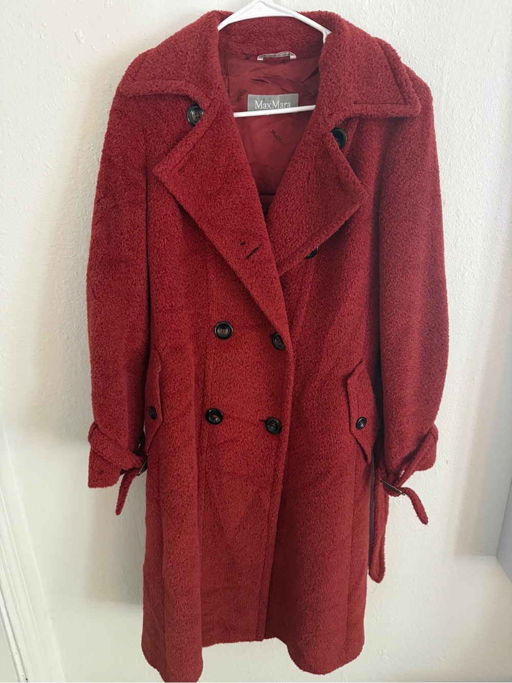 Max Mara Alpaca Virgin Wool Double Breasted Belted Coat Red US 6 IT 40 Italy
